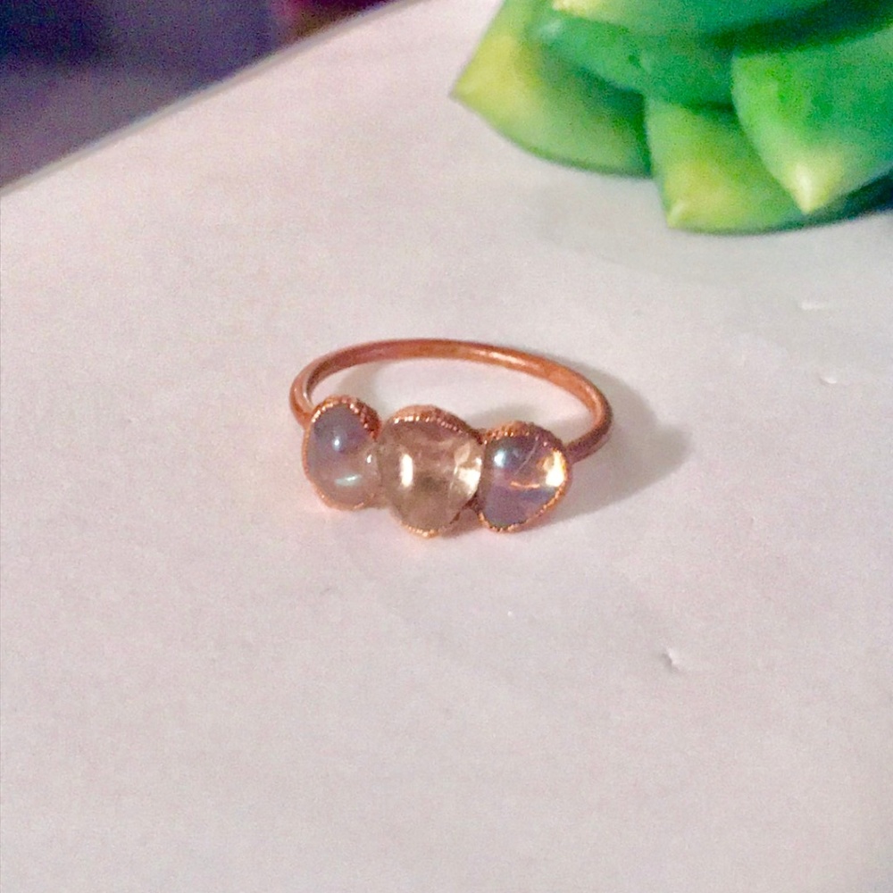 Three stone moonstone ring